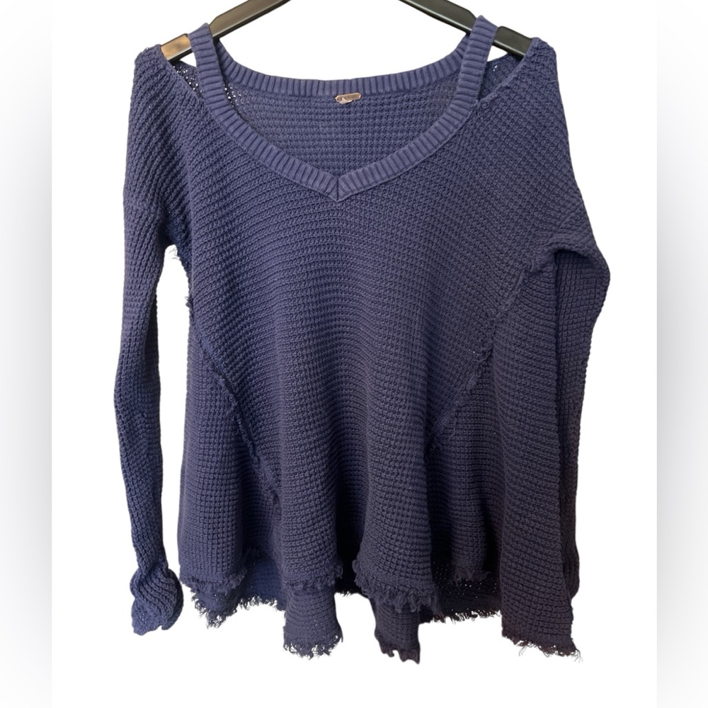 Free People Moonshine Cold Shoulder Waffle Knit Oversized Cotton Sweater